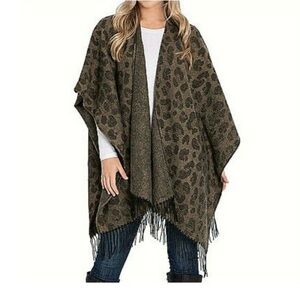 Woolrich Women's Luxe Soft Warm Cozy Blanket Shawl Wrap Leopard Cape One Size